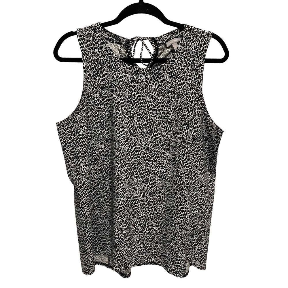 T by‎ Talbots Womens Black White Leopard Print Sleeveless Tie Neck Top Medium